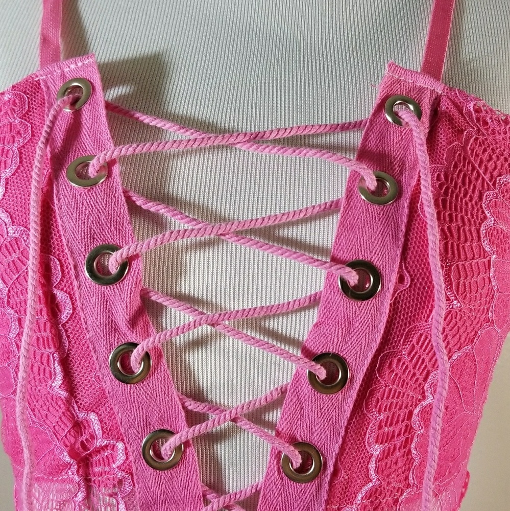 Sheer Pink Lace Bodysuit - Picture 7 of 7